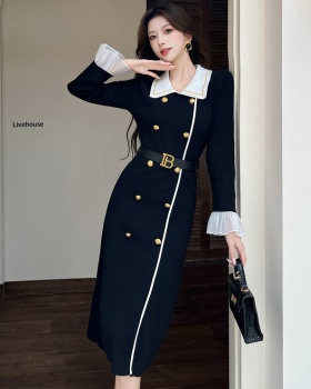 Hepburn style black autumn and winter dress for women