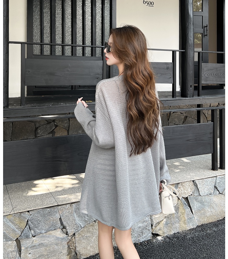 Knitted hollow sweater black-white cardigan 2pcs set
