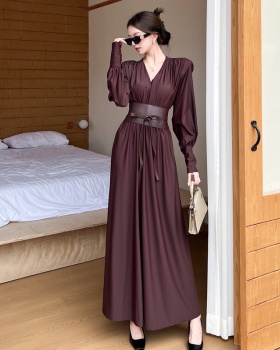 Big skirt autumn and winter long dress V-neck formal dress