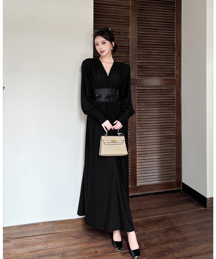 Big skirt autumn and winter long dress V-neck formal dress