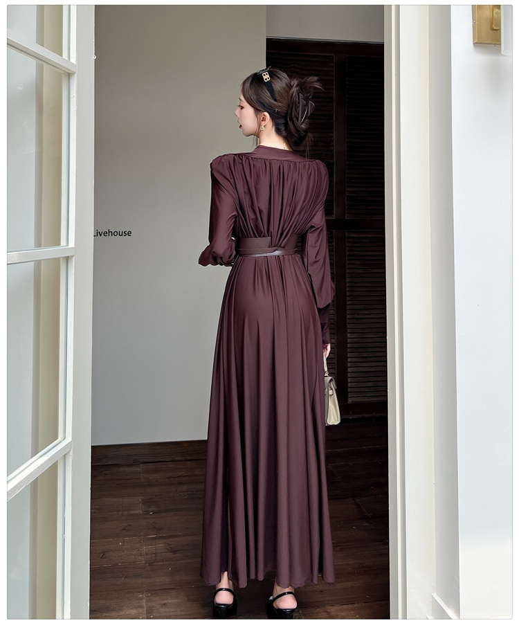 Big skirt autumn and winter long dress V-neck formal dress