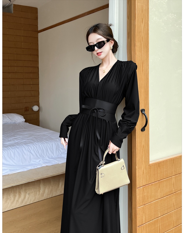 Big skirt autumn and winter long dress V-neck formal dress