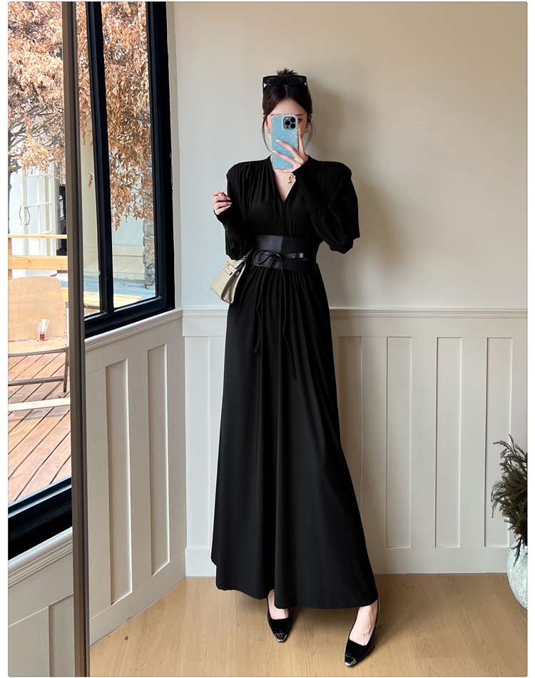 Big skirt autumn and winter long dress V-neck formal dress