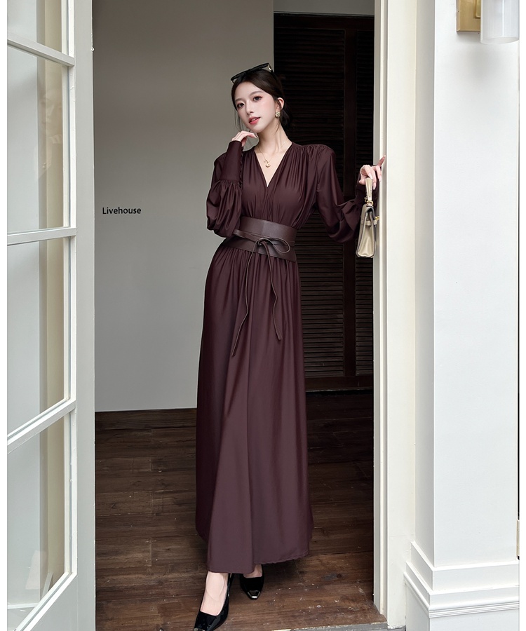 Big skirt autumn and winter long dress V-neck formal dress