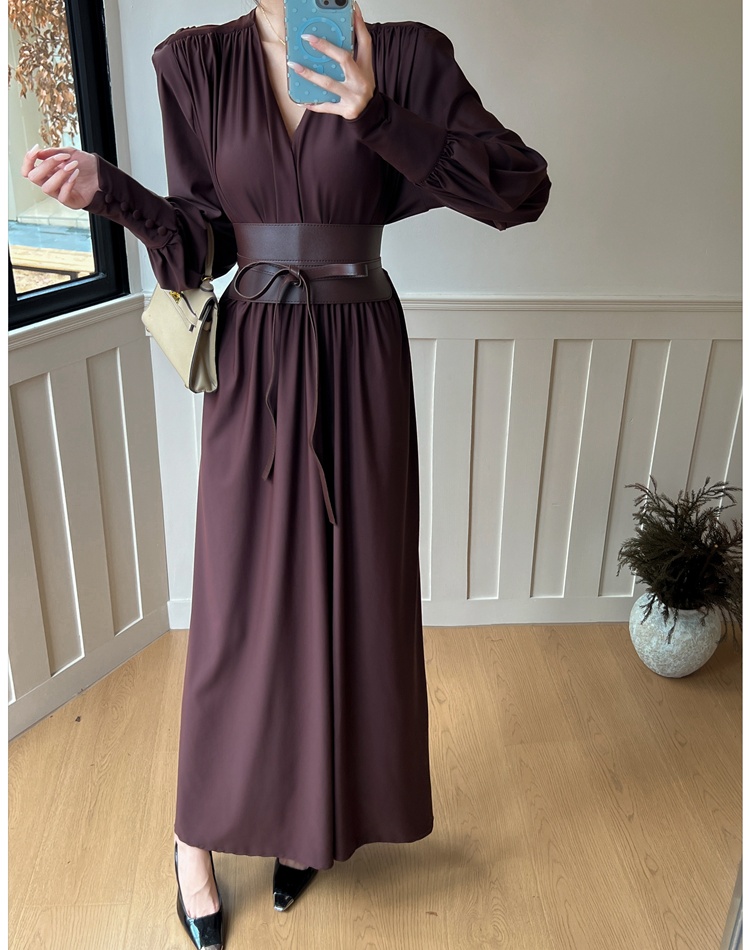 Big skirt autumn and winter long dress V-neck formal dress