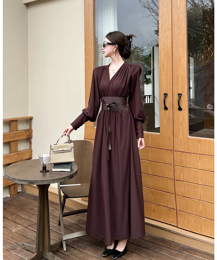 Big skirt autumn and winter long dress V-neck formal dress