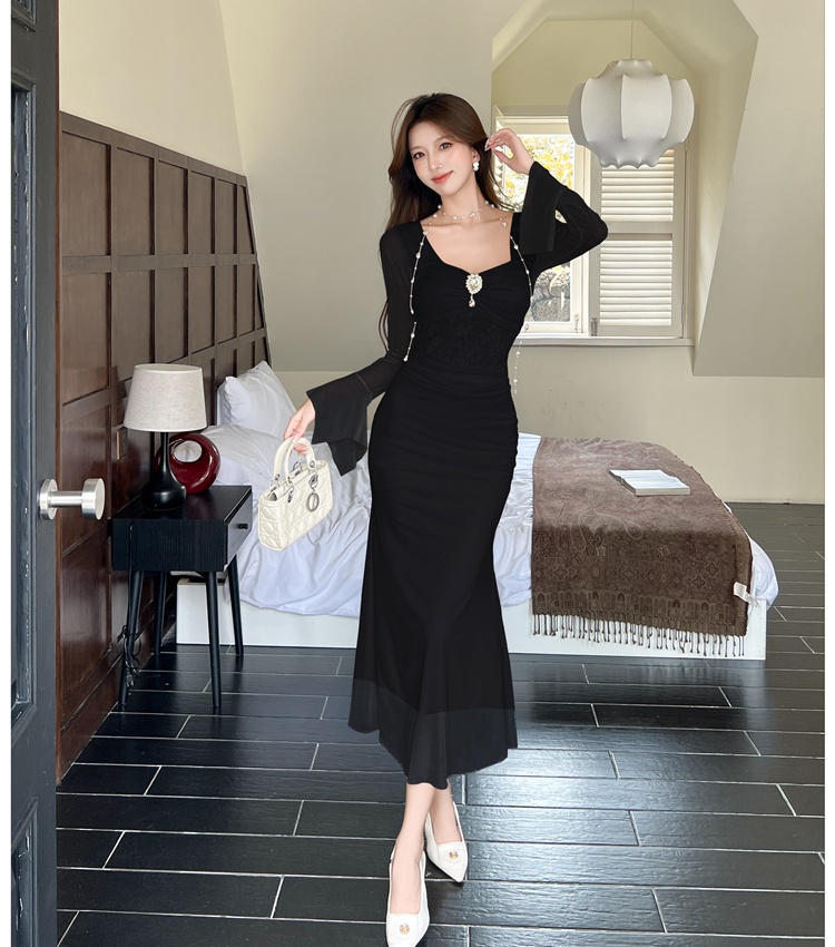Splice enticement dress package hip autumn long dress