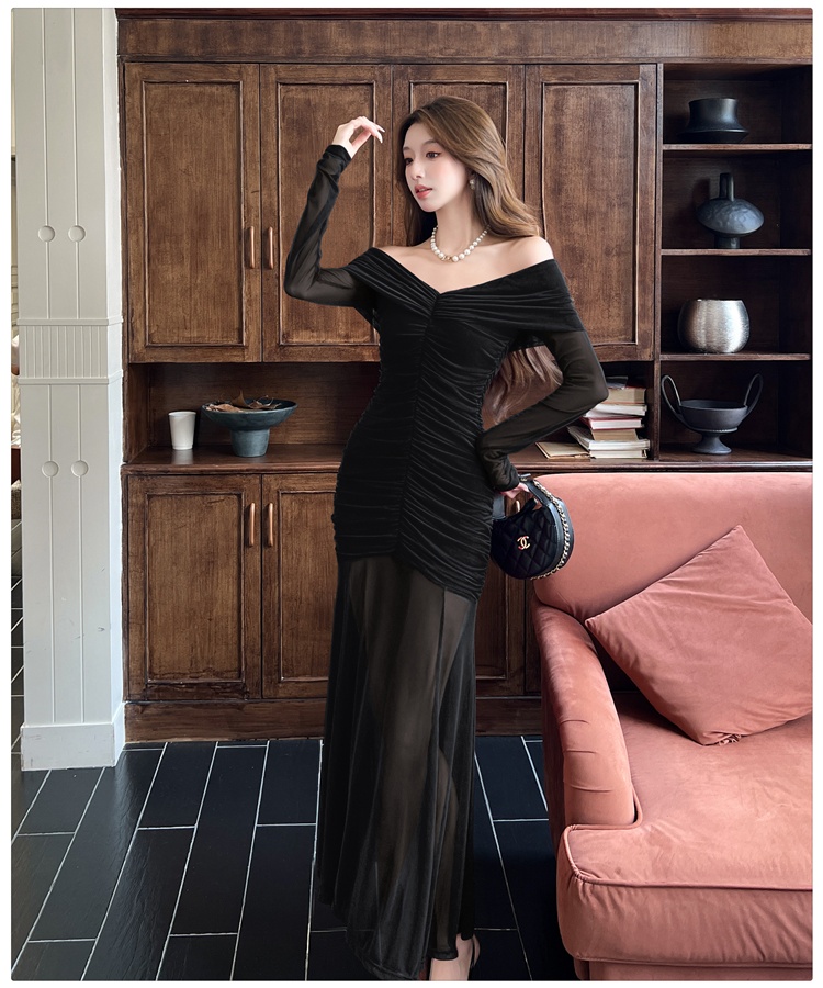 Sexy niche formal dress flat shoulder dress for women