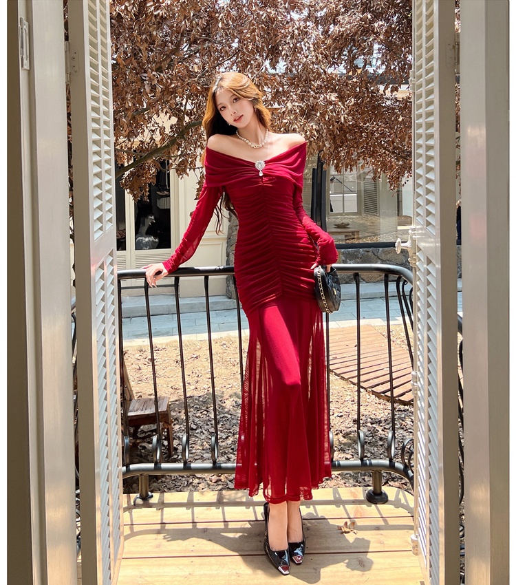 Sexy niche formal dress flat shoulder dress for women