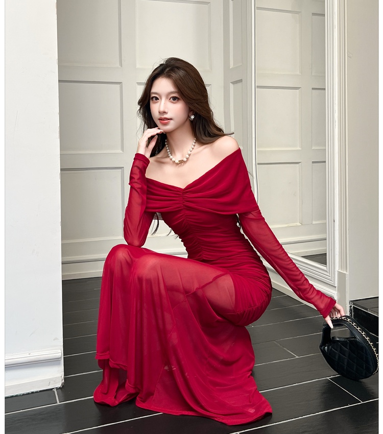 Sexy niche formal dress flat shoulder dress for women