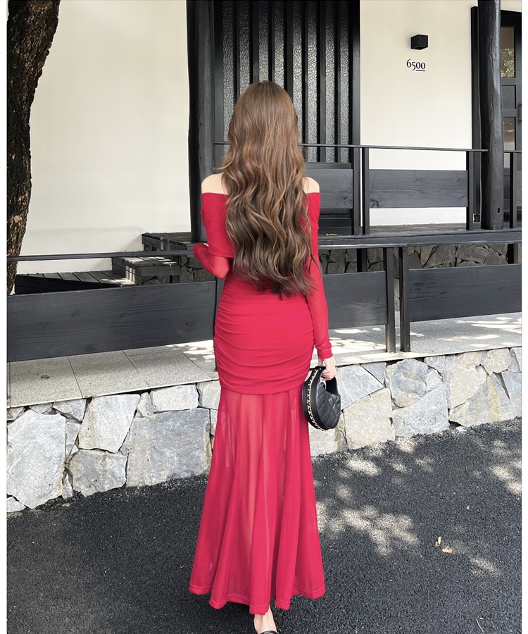 Sexy niche formal dress flat shoulder dress for women