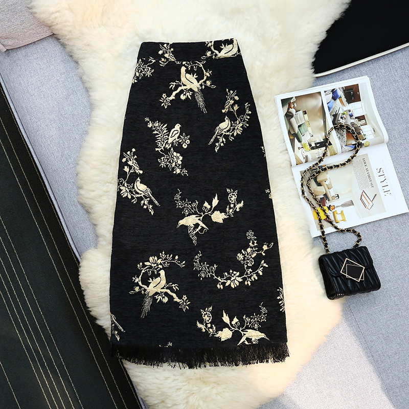 Long tassels retro embroidery split skirt for women