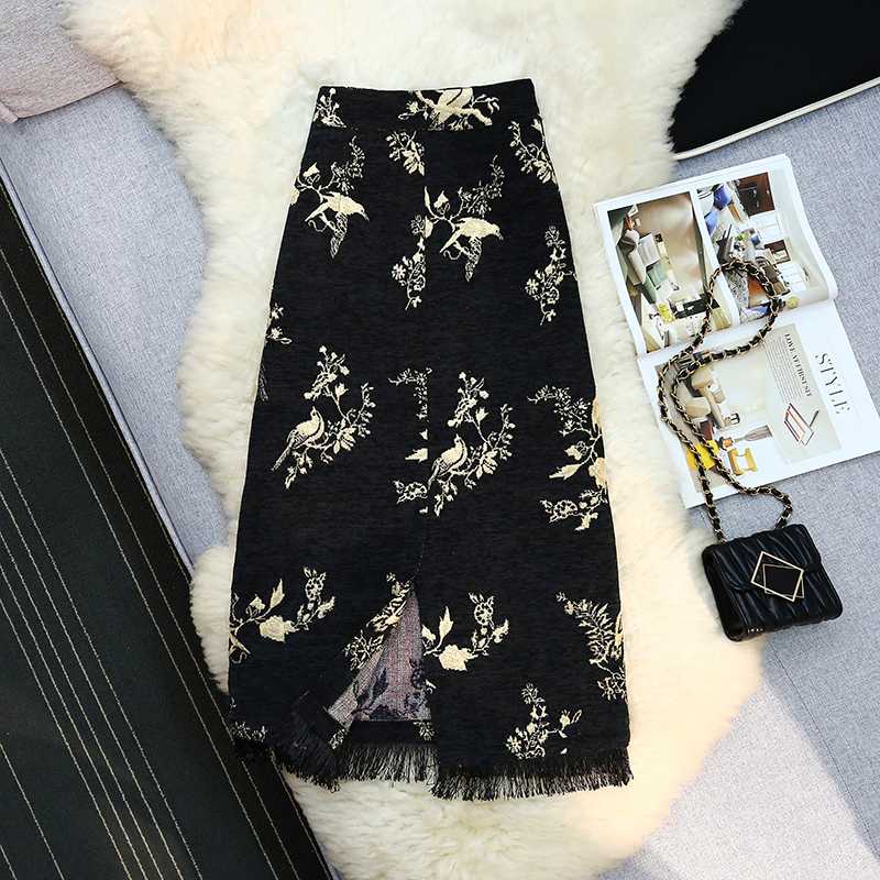 Long tassels retro embroidery split skirt for women