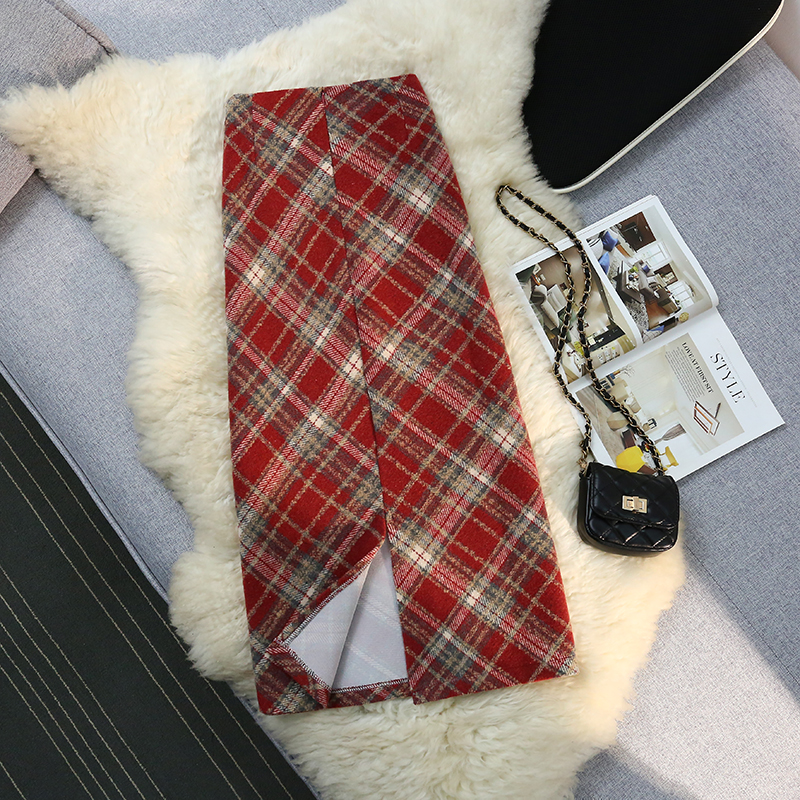 Plaid spring and autumn skirt woolen short skirt
