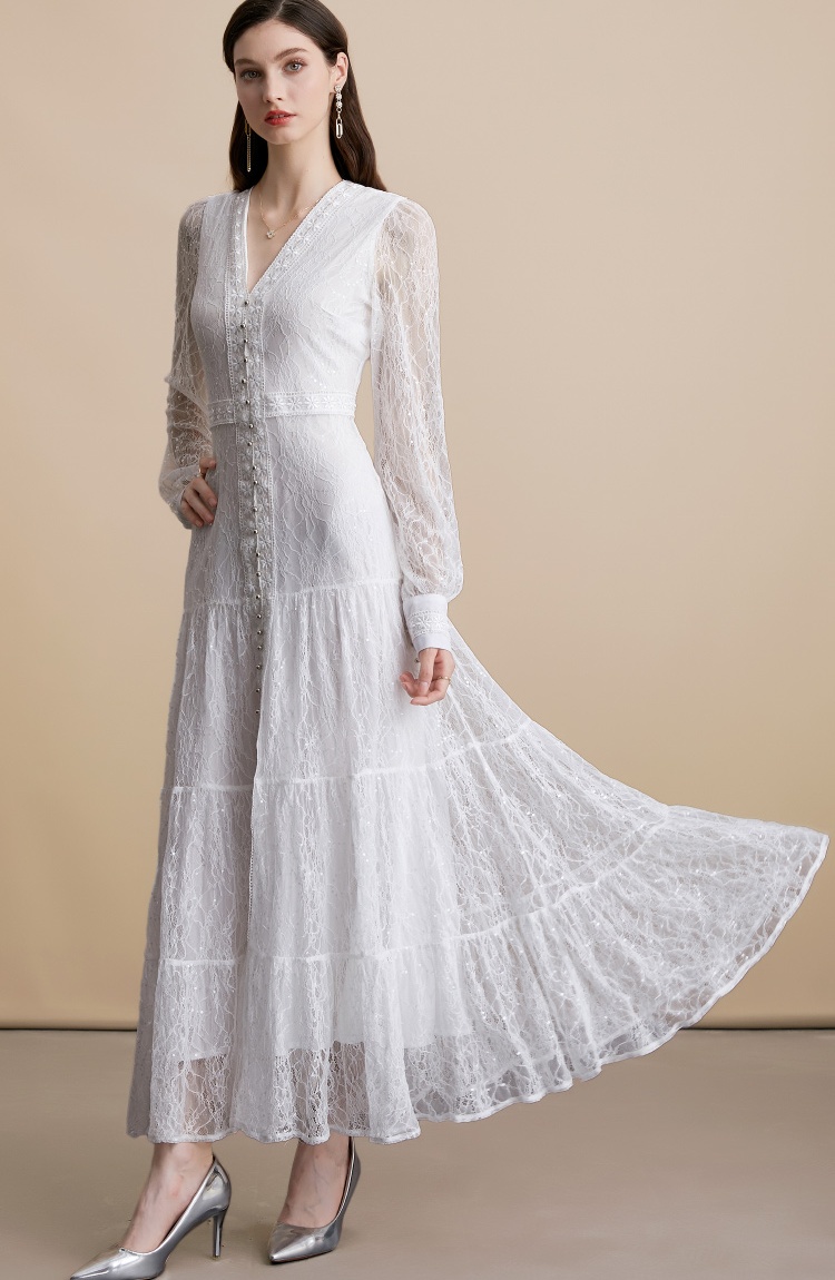 Slim ladies long elegant temperament pinched waist dress