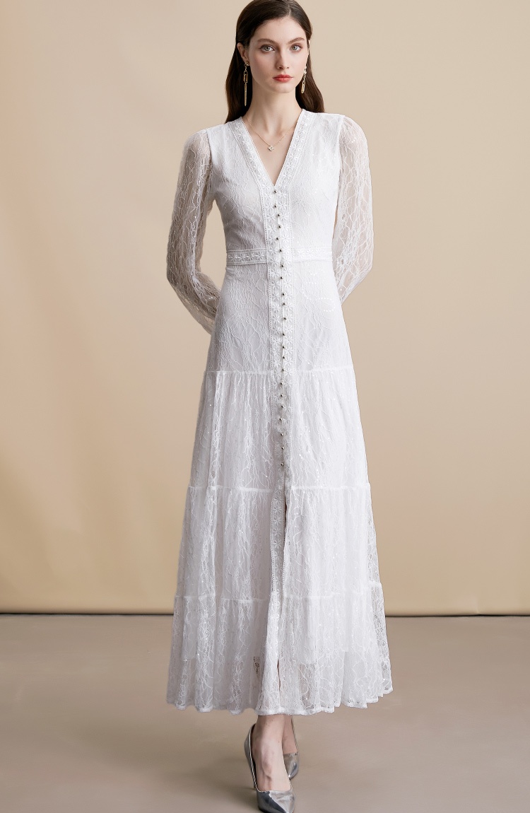Slim ladies long elegant temperament pinched waist dress