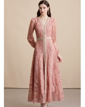 Slim pinched waist elegant France style long dress
