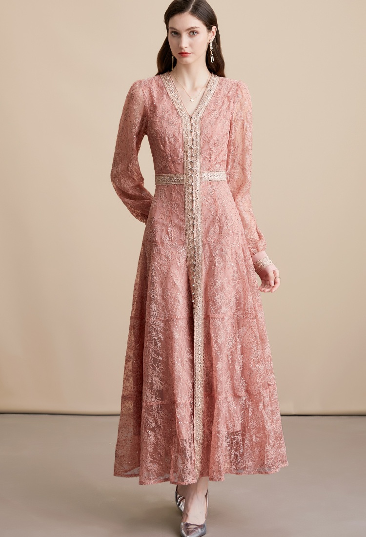 Slim pinched waist elegant France style long dress