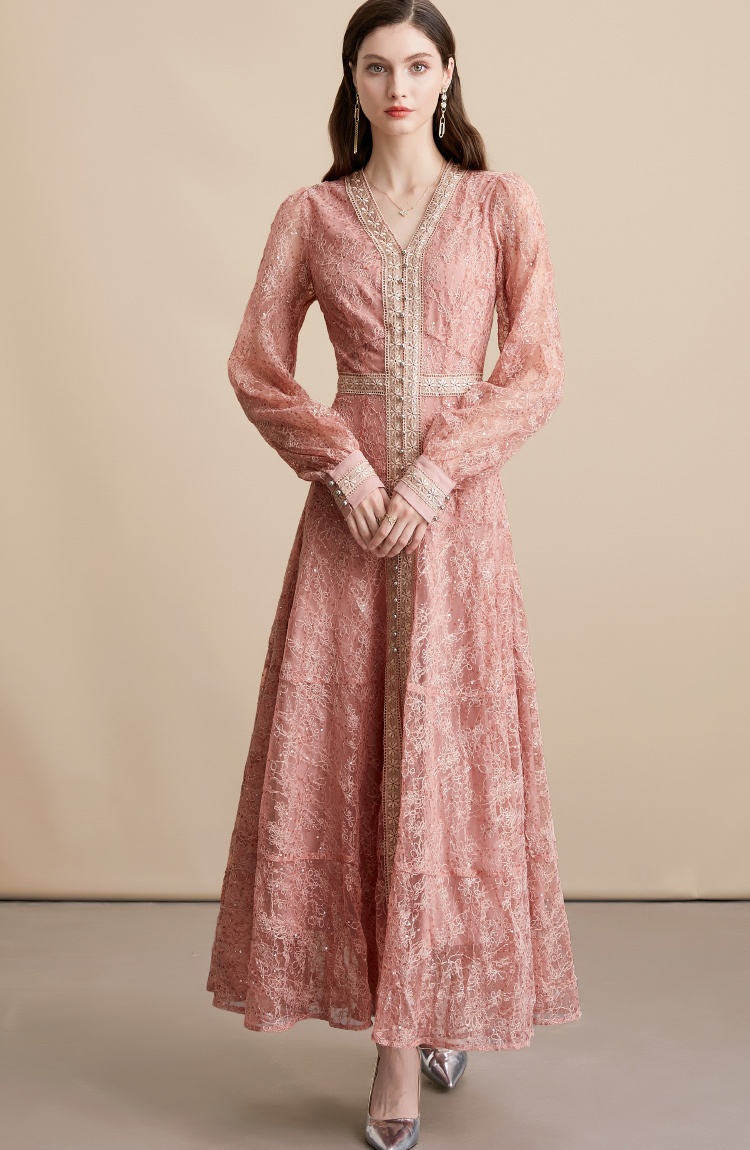 Slim pinched waist elegant France style long dress