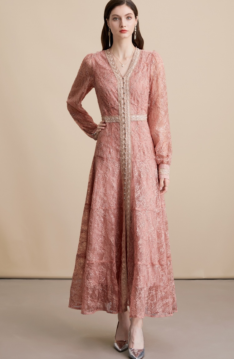 Slim pinched waist elegant France style long dress