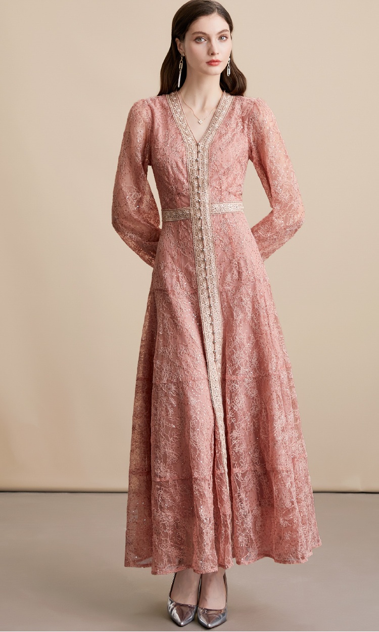 Slim pinched waist elegant France style long dress