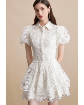 Puff sleeve France style lady dress embroidery dress