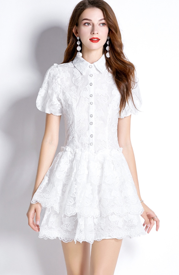 Puff sleeve France style lady dress embroidery dress
