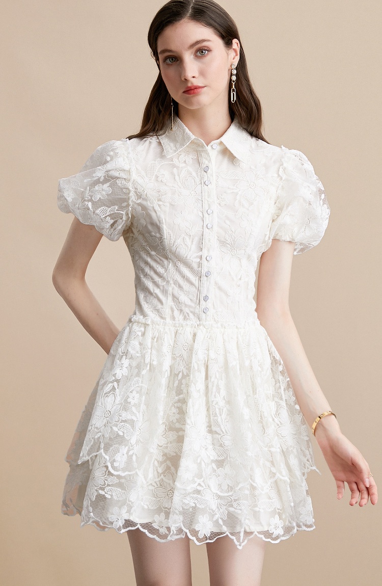 Puff sleeve France style lady dress embroidery dress
