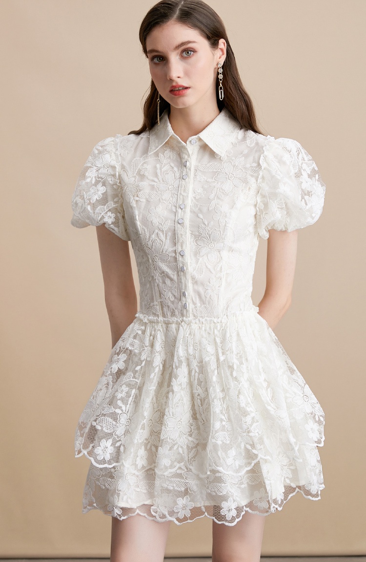 Puff sleeve France style lady dress embroidery dress