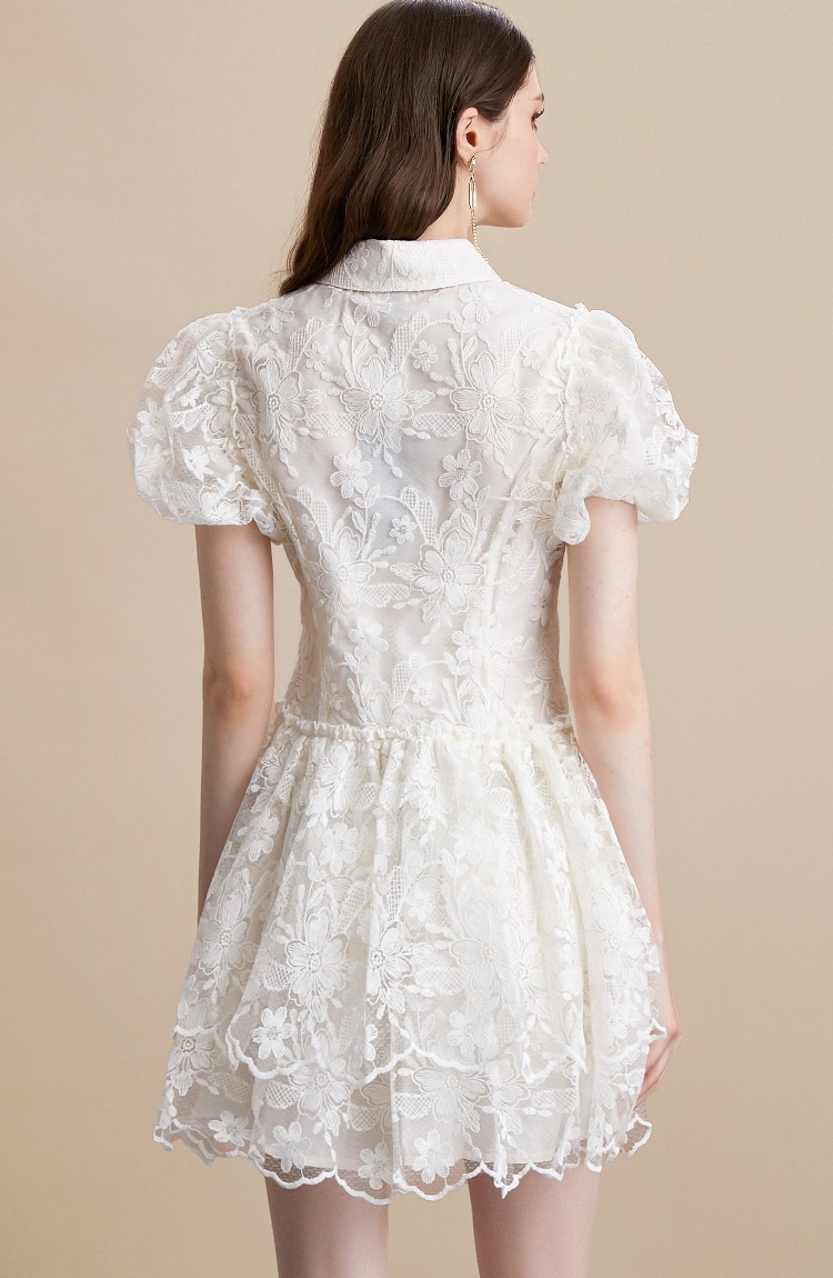Puff sleeve France style lady dress embroidery dress