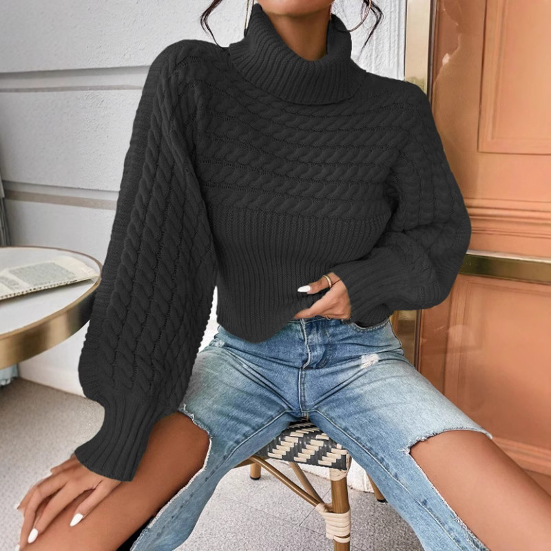 Lapel autumn and winter twist rib sweater for women