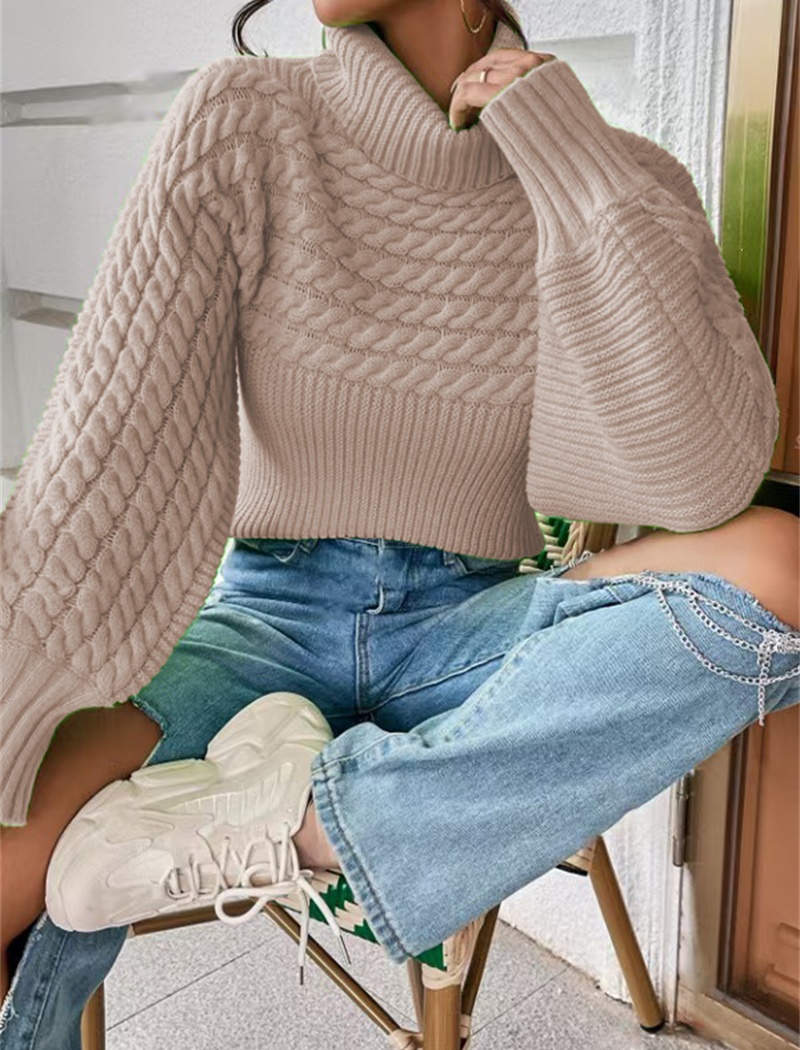 Lapel autumn and winter twist rib sweater for women