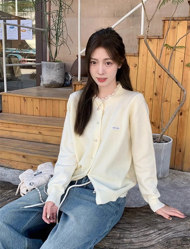 Spring and autumn loose tops lace knitted sweater for women