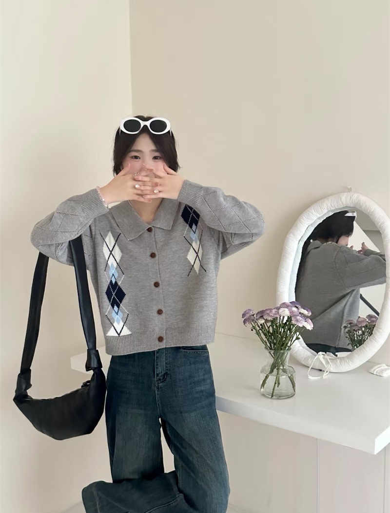 Lazy loose autumn cardigan Korean style quilted coat