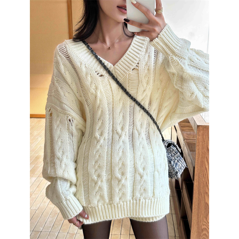 Korean style thick loose sweater Casual lazy shorts a set