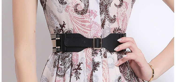 Printing short sleeve dress summer with belt shirt