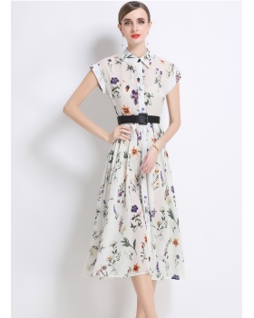 Summer printing shirt short sleeve long dress