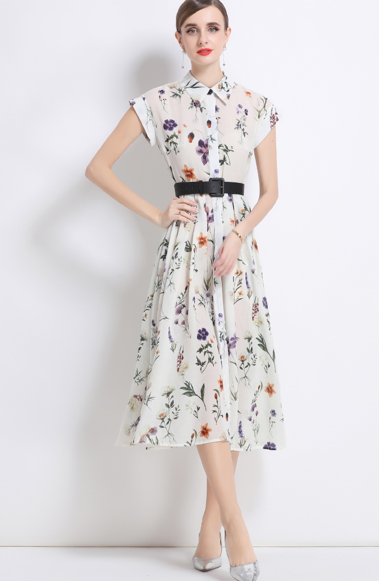 Summer printing shirt short sleeve long dress