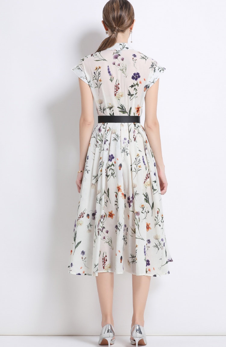 Summer printing shirt short sleeve long dress