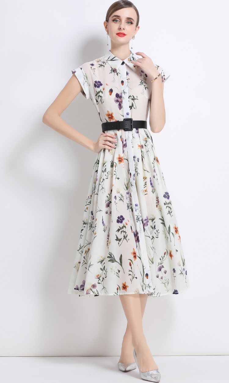Summer printing shirt short sleeve long dress