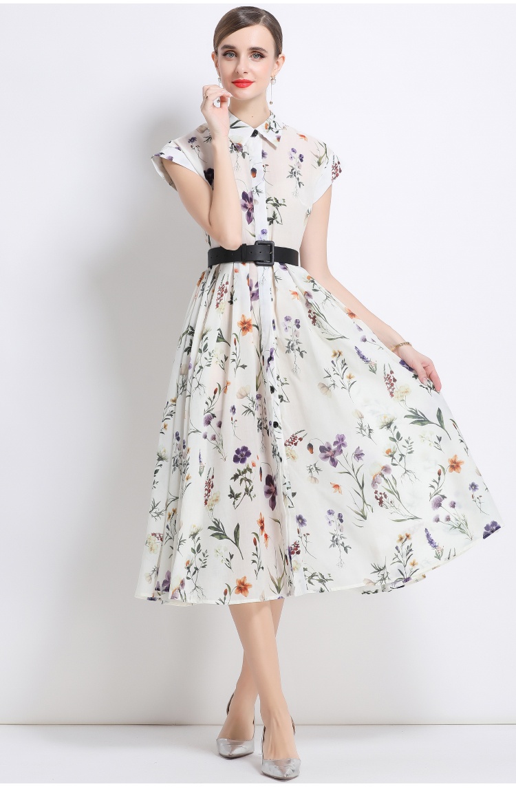 Summer printing shirt short sleeve long dress