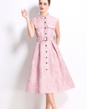 Elegant big skirt dress jacquard with belt long dress for women