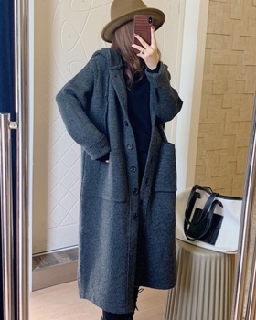 Loose lazy buckle cardigan knitted hooded sweater