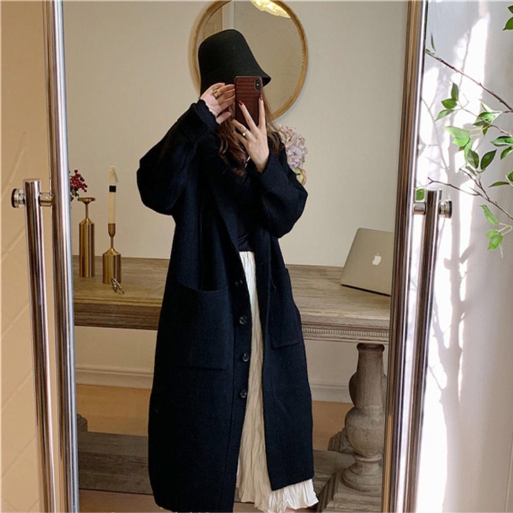 Loose lazy buckle cardigan knitted hooded sweater