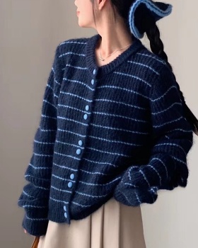 Beige stripe cardigan long sleeve all-match tops