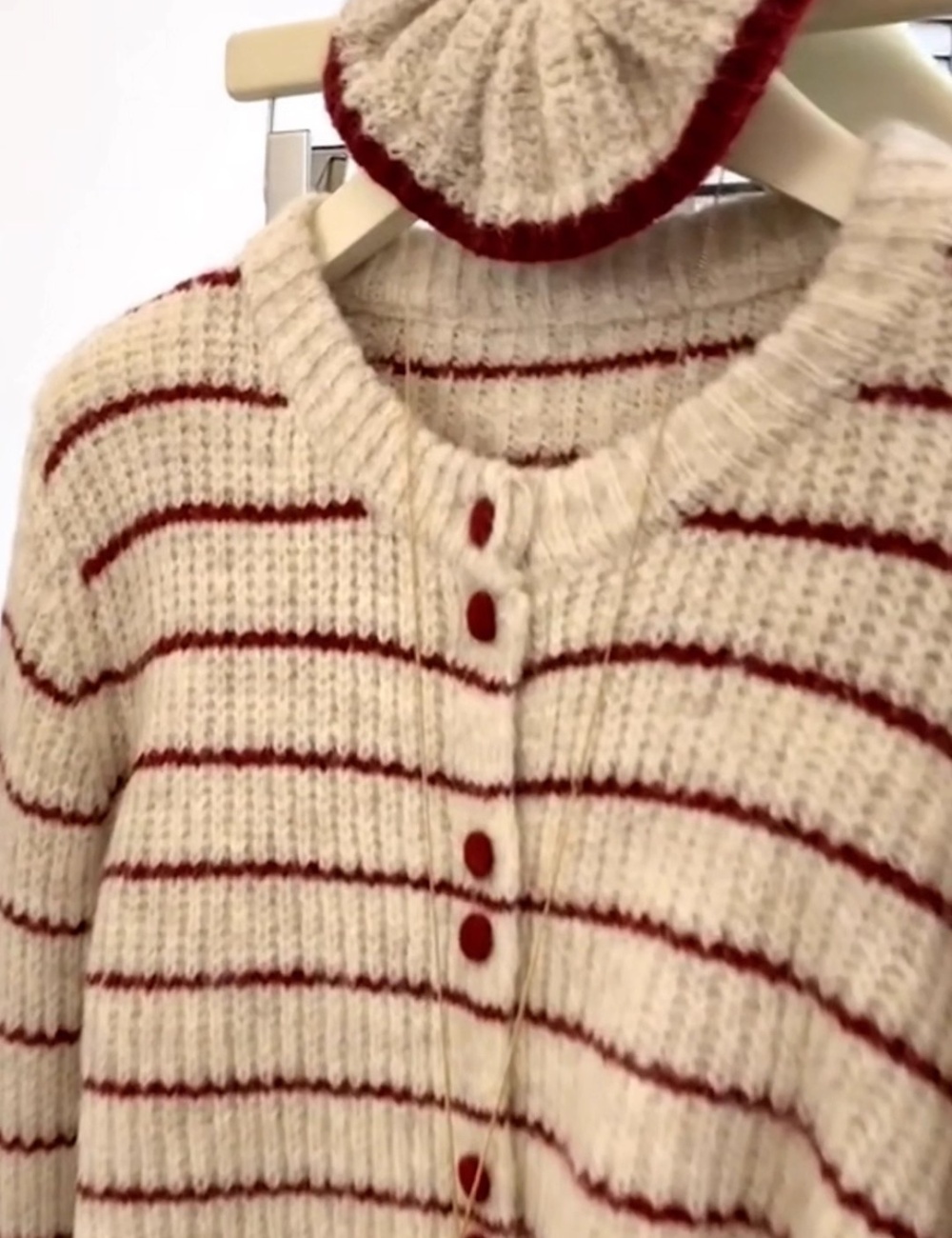 Beige stripe cardigan long sleeve all-match tops