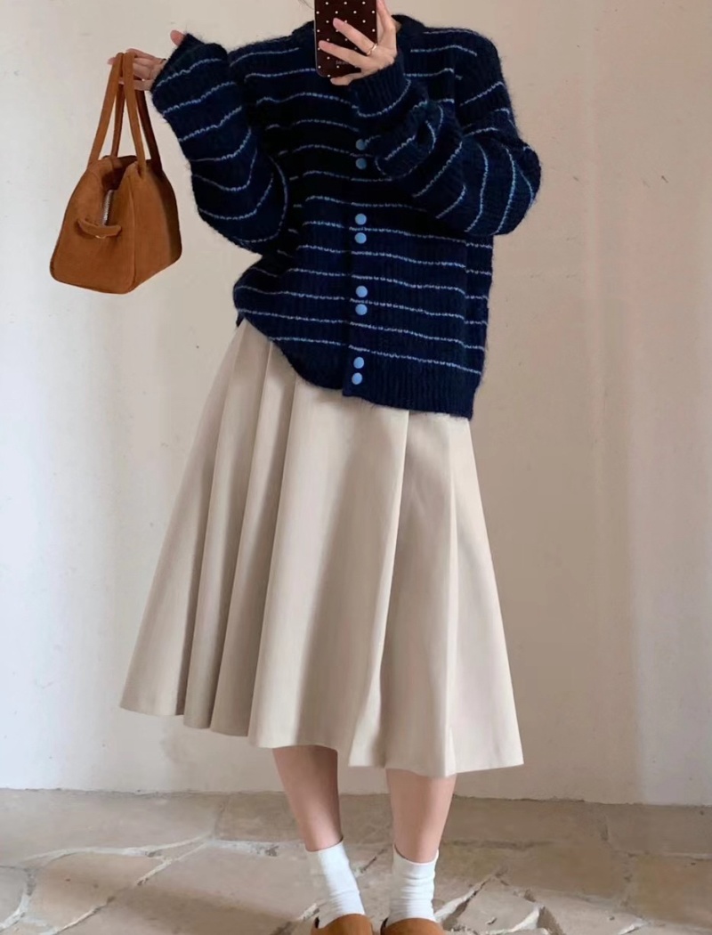 Beige stripe cardigan long sleeve all-match tops