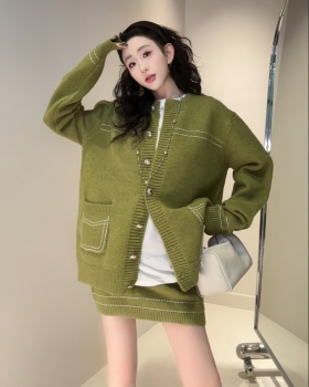 Elastic waist short skirt spring and autumn sweater a set