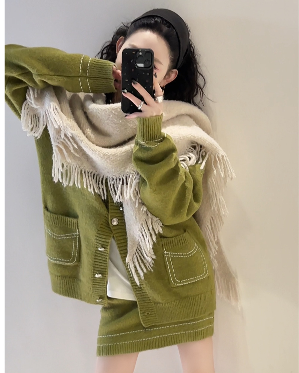 Elastic waist short skirt spring and autumn sweater a set