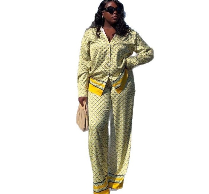Wide leg Casual cardigan all-match long pants 2pcs set